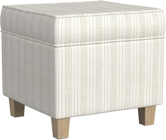 Homepop Home Decor Classic Square Storage Ottoman with Lift Off Lid | Ottoman with Storage for Living Room & Bedroom, Marigold Pinstripe Cream Fabric