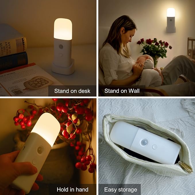 CREWEEL Motion Sensor Night Light, Dimmable Night Lights with 5 Brightness Levels, 2000mAh Rechargeable Battery Operated Light, Portable Motion Sensor Light for Kids Room, Bedroom, Hallway.