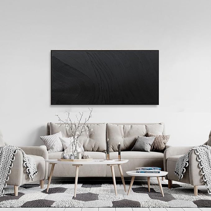 Black Wall Art Framed Abstract Canvas Pictures For Hand Painted Line Texture Wall Decor Modern Abstract Canvas Painting Artwork For Living Room Bedroom Home Office Wall Decorations Ready To Hang 20" X 40"