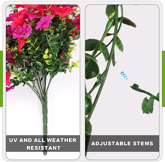 Fake Artificial Hanging Morning Glory Flowers for Outdoor Planters Porch Pation Decoration,2 Bundles UV Resistant Silk Faux Flowers with Realistic Eucalyptus Plants for Home Office Garden Decor