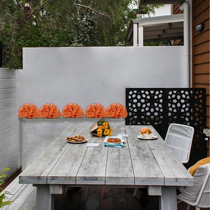 LikSoor 21 Bundles Artificial Outdoor UV Resistant Flowers No Fade Fake Outside Flowers Plastic Greenery Faux Shrubs Garden Porch Window Box Home Decoration(Deep Autumn Orange)