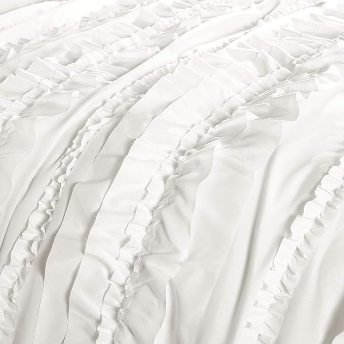 Lush Decor Belle 4 Piece Ruffled Shabby Chic White Comforter Set with Bed Skirt and 2 Pillow Shams - Queen Comforter Set
