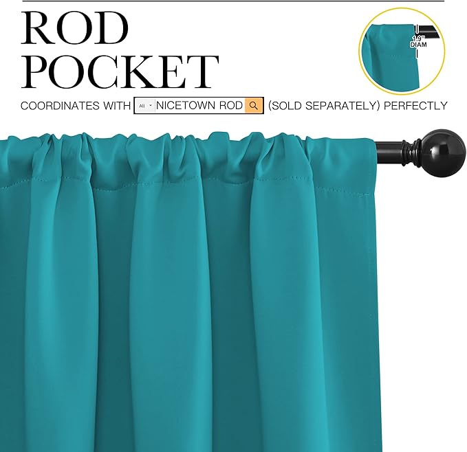 NICETOWN 2 Panels Blackout Curtains, Rod Pocket Thermal Insulated Drapes 84 inches Long, Easy-Care Modern Home Decoration Sunshades for Guest Room, Living Room, Office, 62 x 84 Inch, Peacock Blue
