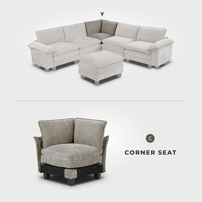 Lexicon Modular Sectional Sofa, Module for Sectional Couch, Corner Seat, Removable Cushion Cover, Soft Upholstery, Durable Frame, Customizable Comfort, Chenille Dark Pewter