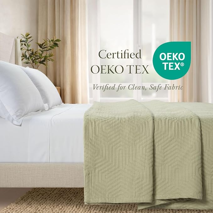 Threadmill Luxury Cotton Blankets for Twin Size Bed | All-Season 100% Cotton Twin Blanket for Bed | Aster Jacquard Lightweight, Soft & Cozy Coverlet, 350GSM, 68x90 inches | Sage Green