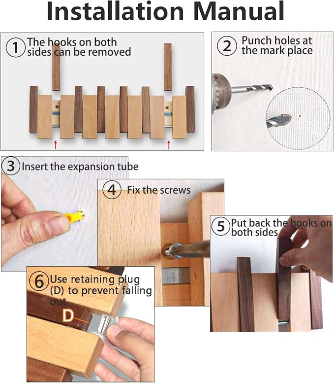 Coat Rack Wall Mount Wood, Wood Coat Rack Wall Mount with 6 Flip-Down Magnetic Hooks Piano Wall Coat Hanger for Entryway, Bathroom, Bedroom, Kitchen