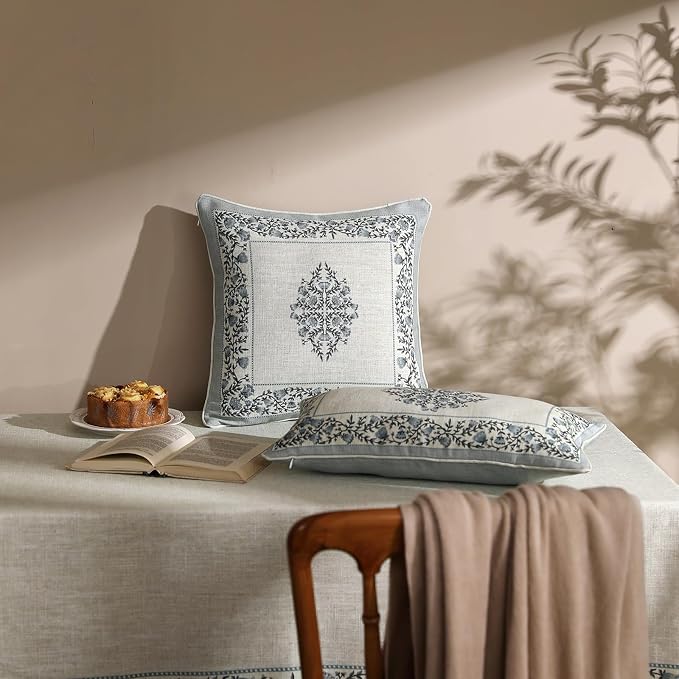 ISAENNE Designer Vintage Linen Throw Pillow Cover,18"x18"-Segerman A | Elegant Chinoiserie Square Pillow Cover,Concealed Zipper Design,Floral Pattern,Sofas,Bedroom,Living Room,Lounge Chairs
