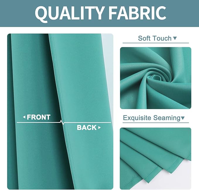 ChrisDowa Small Window Curtains for Kitchen and Bedroom - Grommet Short Thermal Insulated Room Darkening Curtains (2 Panels, Teal, 34 x 36 Inch)