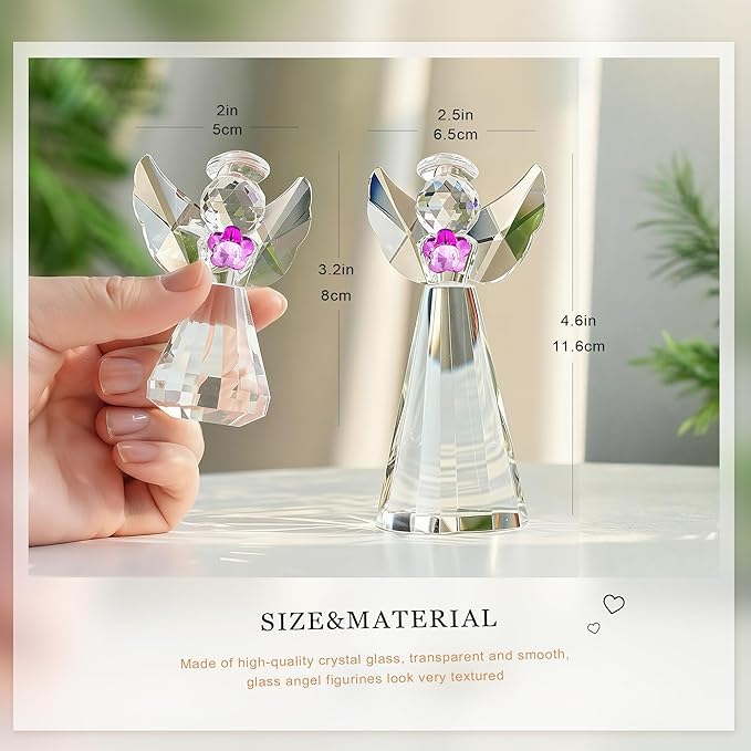 HDCRYSTALGIFTS Set 2 Crystal Angel Figurines Collectibles Gift for Women/Mom Art Glass Christmas Guardian Angel Statues Ornament