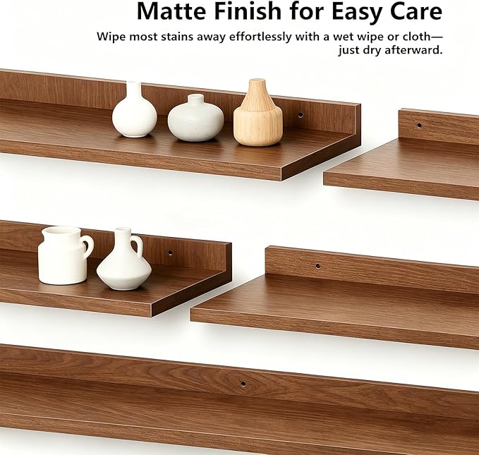 Yongscess Floating Shelves for Wall Set of 5, Floating Shelves Bathroom,30 in Natural Wood Book Shelf for Wall Mounted,Home Decor Display Shelf,Storage Shelves for Living Room,Bedroom,Kitchen(Walnut)