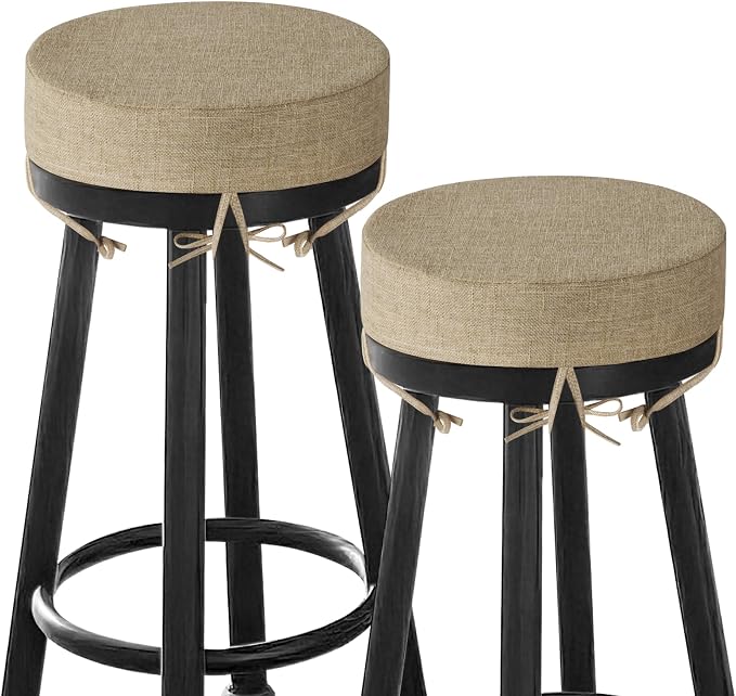 Bar Stool Cushions Round 3" Thick Round Seat Cushions for Chairs 2 Pack Non Slip Bistro Chair Pads with Machine Washable Cover (12 Inch, Beige)