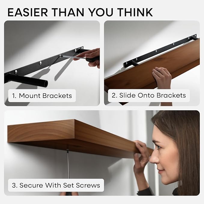 Homeforia Walnut 12 inch Floating Shelf, High End Solid Real Wood Small 12inch Floating Shelves for Wall Mounted, Dark Brown 12in Floating Shelves, Heavy Duty Bracket, 12 X 6.5 X 1.75 inches, Set of 3