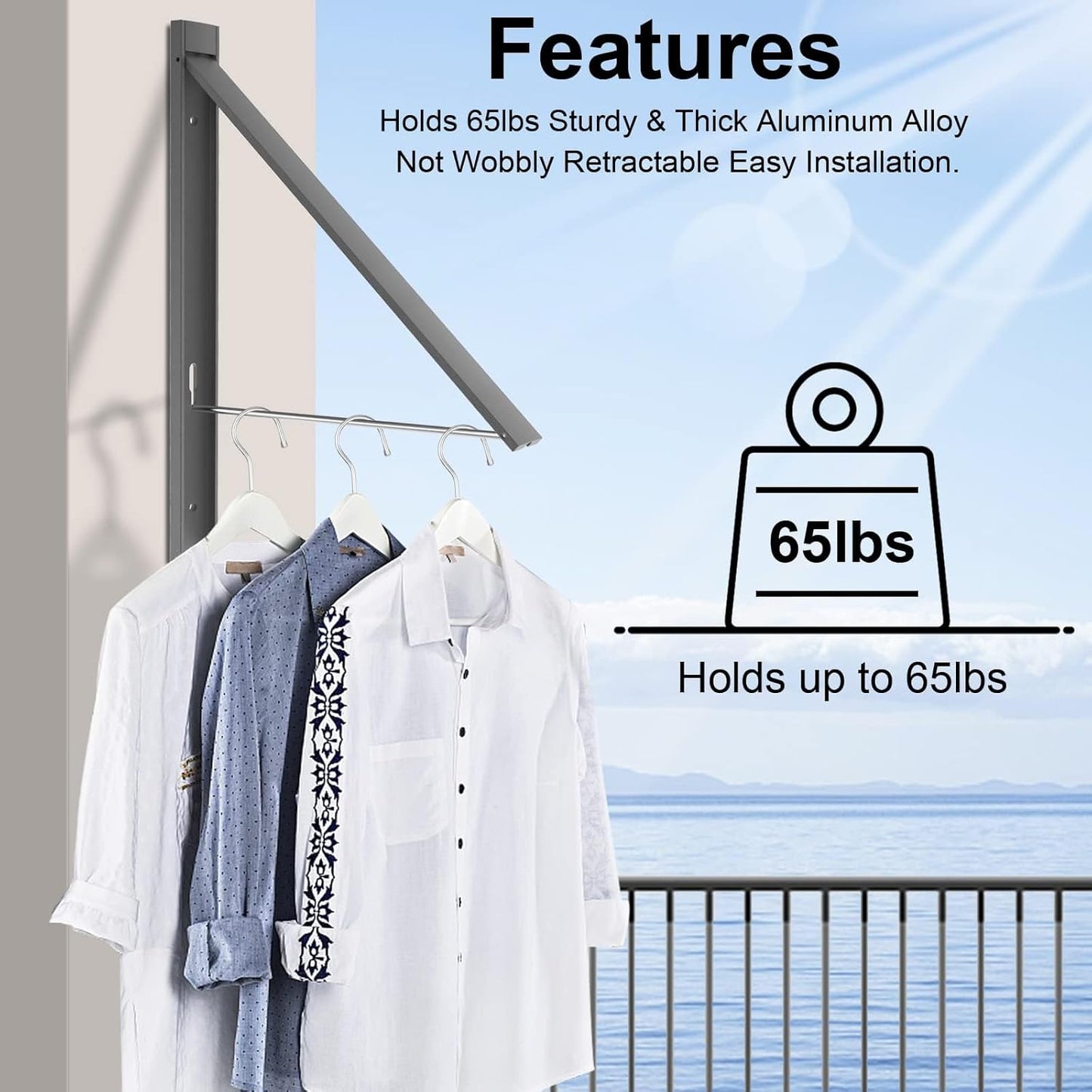 Retractable Clothes Drying Rack,Space Saver Wall Mounted Folding Hanger for Laundry Room, Closet Storage Organization, Easy Installation Aluminium Never Rust Dryer 1pcs