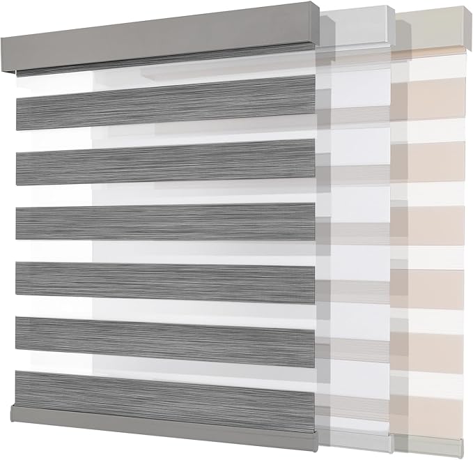 Joydeco Cordless Zebra Blinds (Pro), Dual Layer Light Control Zebra Blinds for Windows, Light-Proof Aluminum Cover, Free-Stop Roller Shades for Home & Office (Gray,35" W x 75" H)