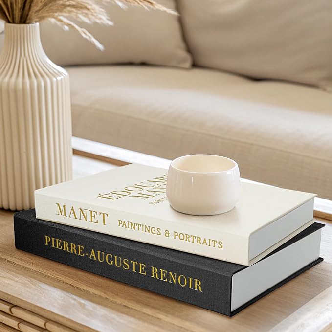 Aesthetic Decorative Books - Fake Books Storage Box for Decoration - Set of 2 Linen Coffee Table Decor - Photo Storage Keepsake Box for Room Bookshelf Decor, Black