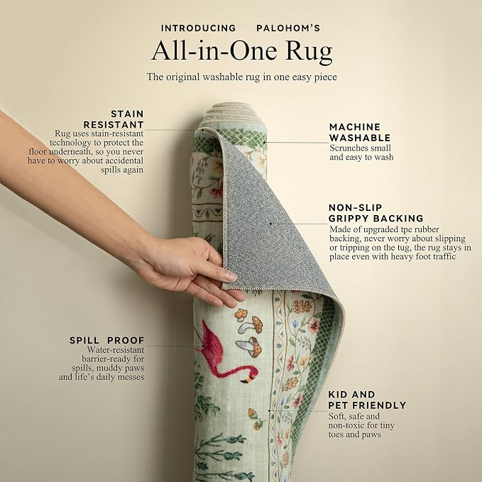 8x10 Area Rugs for Living Room: Washable Bedroom Rug Vintage Rugs Stain Resistant Non Slip Low Pile Soft Lightweight Carpet for Kitchen Dining Room Farmhouse Entryway Nursery Kids Room Playroom