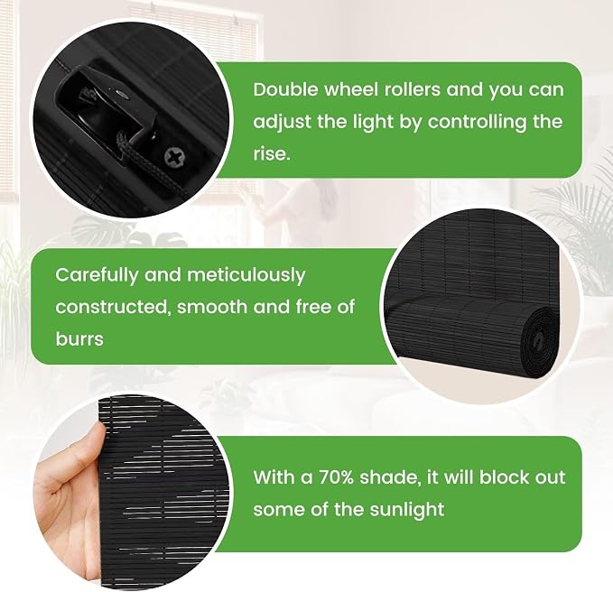 Bamboo Blinds, Easy to Install Bamboo Shades for Indoor Windows, Custom Sizes Roller Shades for Indoor Windows, Roll Up Blinds Indoor Outdoor Patio