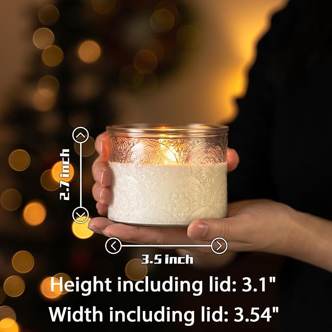 10 oz Clear Mandala Glass Candle Jars with Bamboo Lids, 9 Pack | Patented Embossed Design, Includes Wick Centering Devices & Warning Labels, Multiple Color Options