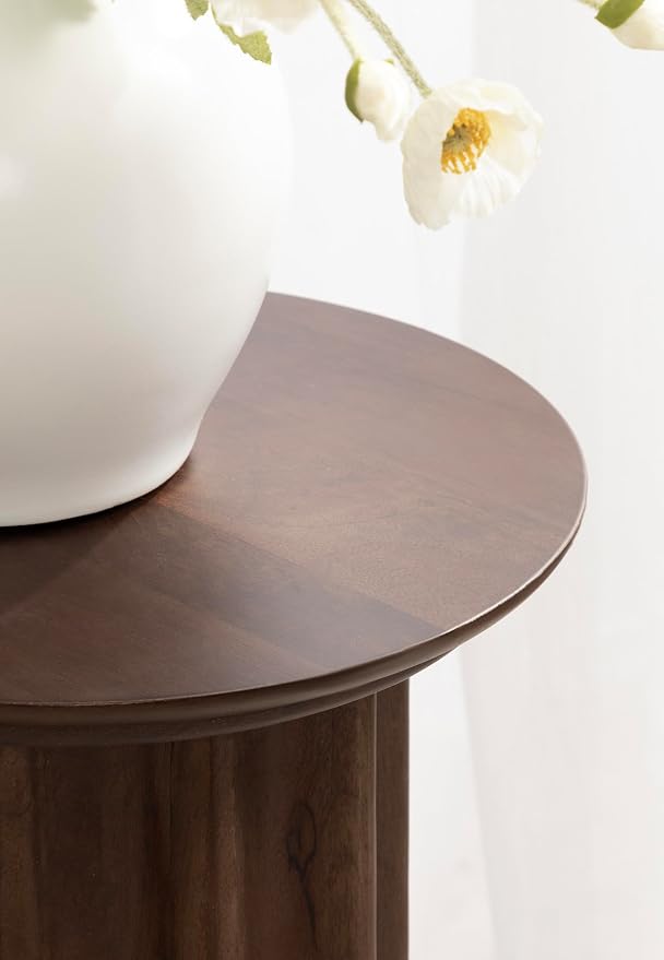 Kate and Laurel Gierson Modern Wooden Round Side Table; 12 x 12 x 22; Dark Brown; Transitional Scalloped Wood End Table for Use as Bedroom Nightstand or Living Room Accent Table