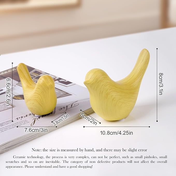 2 Pcs Ceramic Small Bird Figurines Modern Animal Statues for Home 、Room Decor and Bedroom Decor and Bookshelf Display (Light Wood Grain)