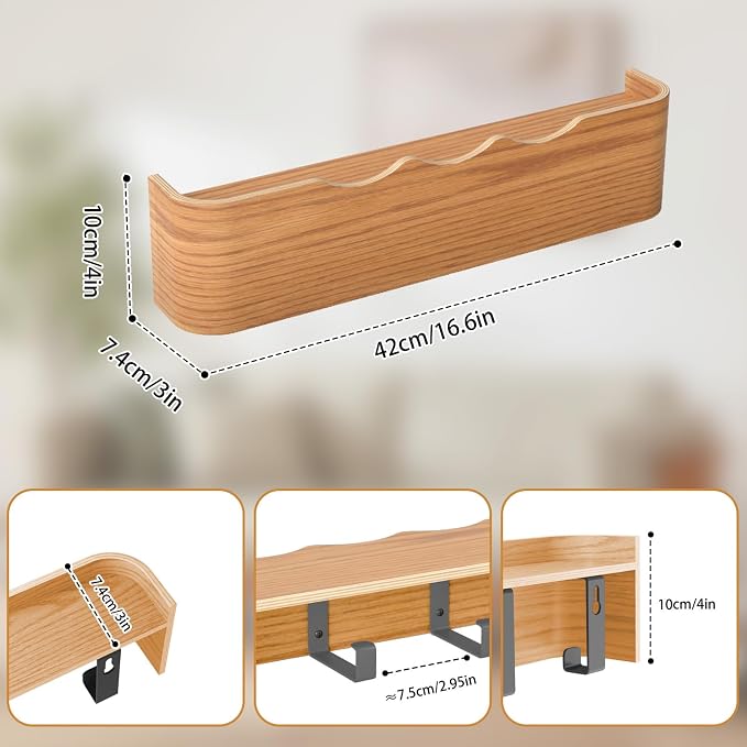 Wall Mounted Coat Rack with Shelf, Wooden Entryway Organizer with Hidden Metal Hooks for Hanging Coats Bags Keys, Modern Floating Shelf for Hallway Bathroom