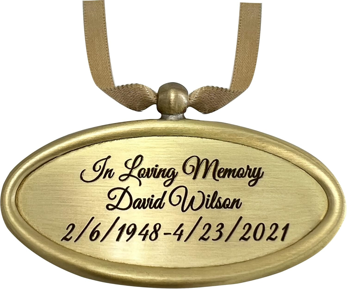Personalized Engraved Name Tag for Urns - Customizable Plate for Cremation Urns - Engraved Hanging Plate in Golden or Silvery Tone with Satin Ribbon (Golden Pendant)