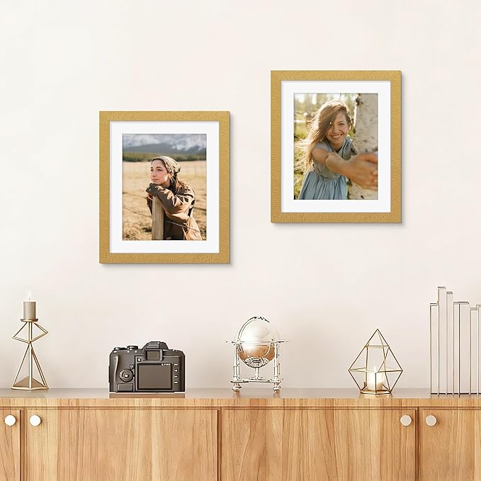 Picrit 10x12 Picture Frame Set of 12, Display 8x10 with Mat or 10x12 Without Mat, Photo Frames for Wall Mounting or Table Top Display, Gold