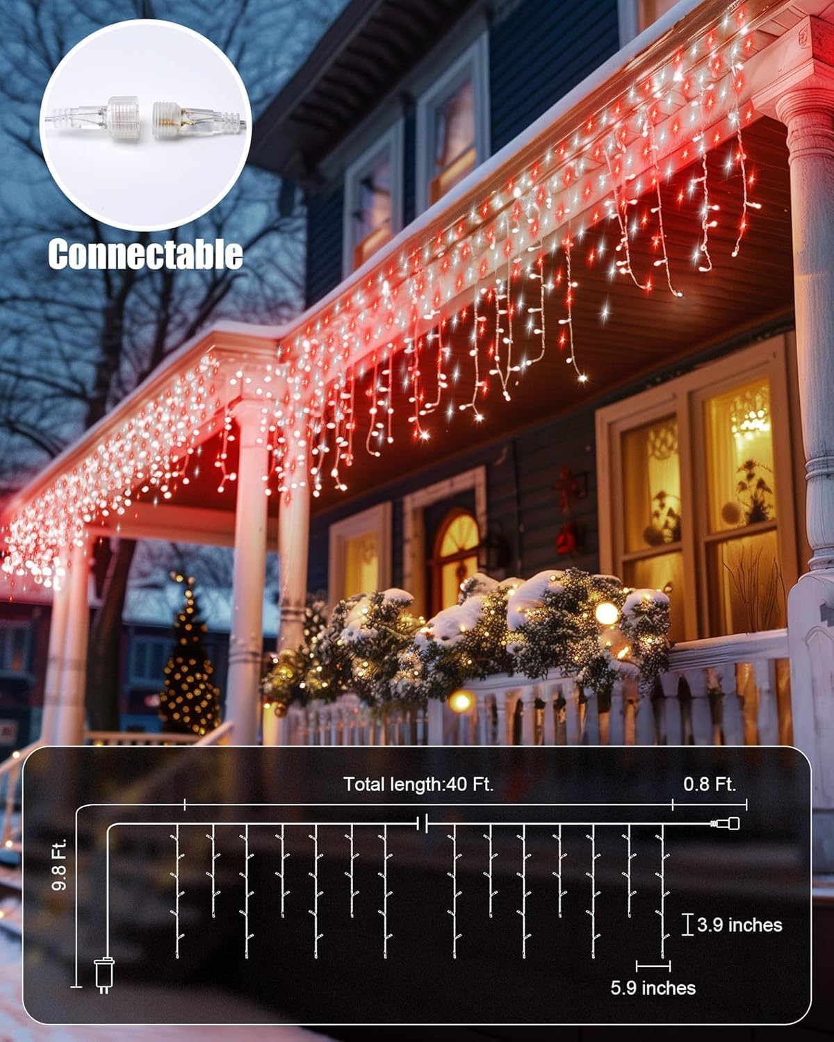 Brightown Icicle Lights - 40Ft Outdoor Christmas Lights with 81 Drops, 432 LED, Built-in Timer, Perfect for House Eaves & Weddings - Red & White