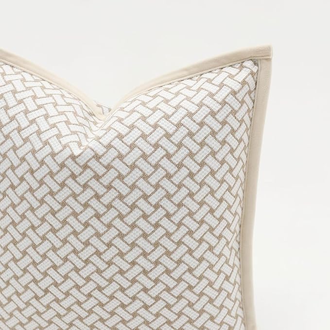 Croker Horse 18x18'' Inches Throw Pillow Cushion Cover - Grid Pattern Chenille Jacquard Embroidery Luxury Modern Style Couch Sofa Pillow for Living Room Bedroom