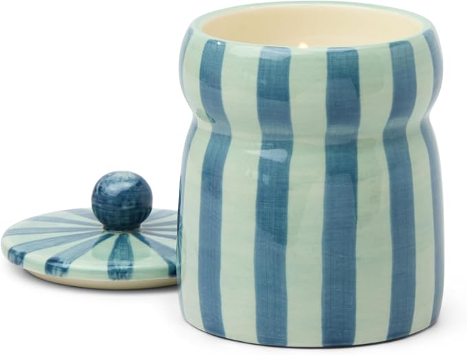 Paddywax Cabana Hand-Painted Scented Candle with Lid in Ceramic Reusable Jar, Clean-Burn Soy Candle, Warm Cider Scent, Approx. 42 Hour Burn Time, 6.5 oz