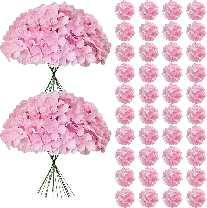 65Pcs Pink Hydrangea Artificial Flowers Bulk，Realistic Silk Fake Flowers with Stems，Faux Hydrangea Flowers for Wedding Home Decor Centerpieces Living Room Garden Party Baby Shower Decoration