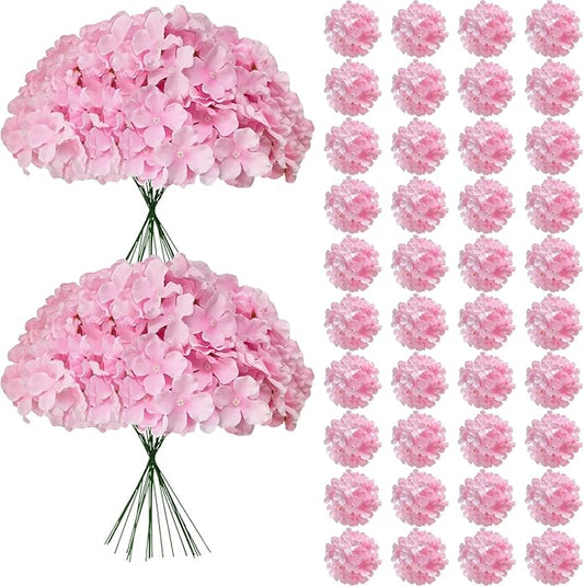 65Pcs Pink Hydrangea Artificial Flowers Bulk，Realistic Silk Fake Flowers with Stems，Faux Hydrangea Flowers for Wedding Home Decor Centerpieces Living Room Garden Party Baby Shower Decoration