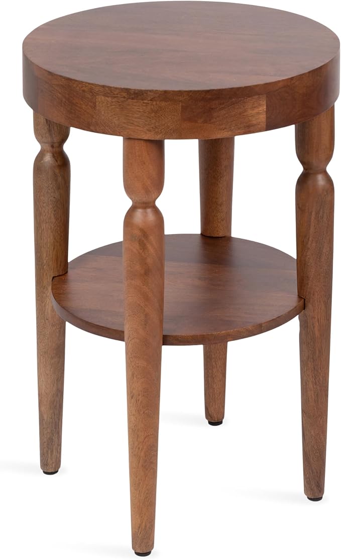 Kate and Laurel Ardentown Modern Round Wood Side Table, 16 x 16 x 24, Walnut Brown, Turned Leg Two-Tier End Table for Use as a Bedroom Nightstand or Living Room Plant Stand Table