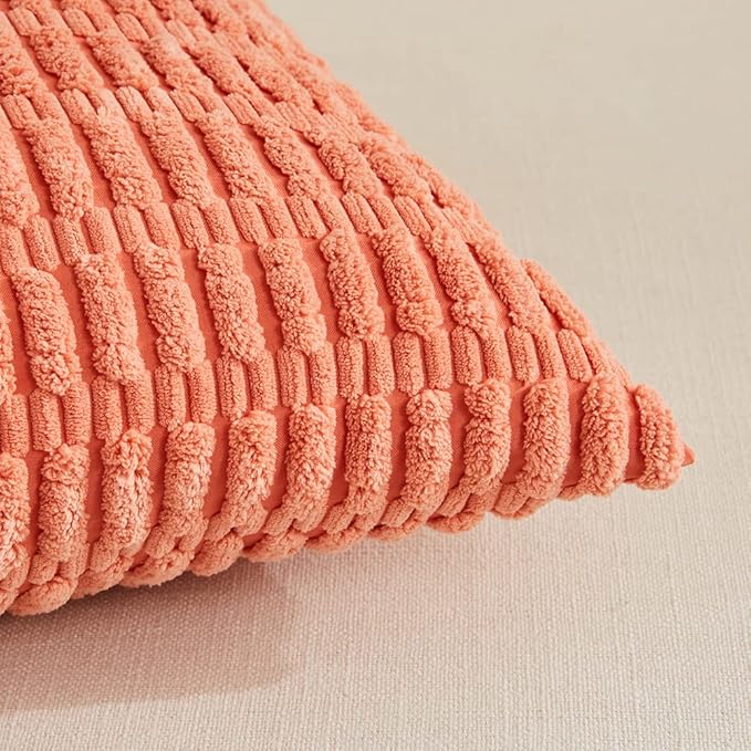 Fancy Homi 4 Packs Decorative Throw Pillow Covers for Living Room Couch Bed, Modern Farmhouse Boho Home Décor Accent Cushion Case, 24" x 24" (Pack of 4), Coral