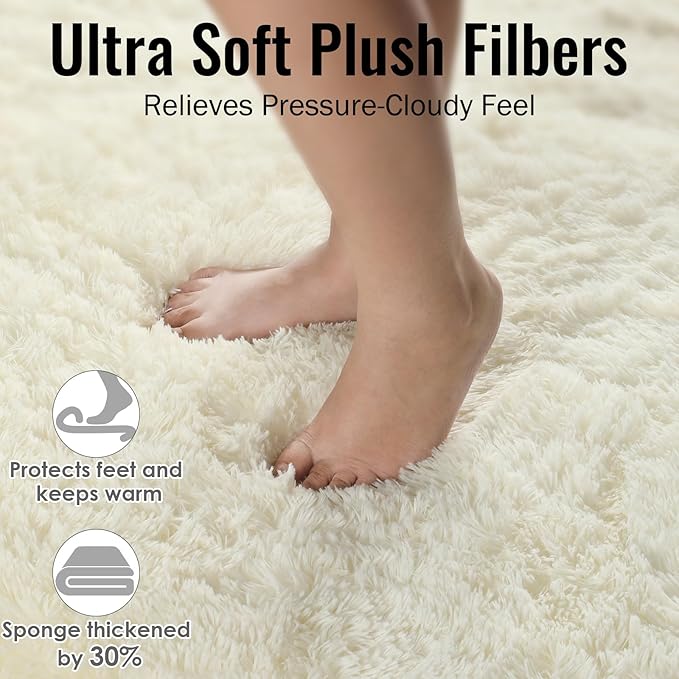 PAGISOFE Fluffy Shag Area Rugs for Bedroom Living Room, Cream White Super Soft Fuzzy Shaggy Carpets for Girls Boys Bedroom,Indoor 4x6 Bedside Rug Kids