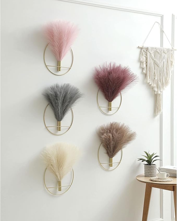 Pretty Jolly Boho Wall Decor, Large Wall-Mounted Metal Wall Decor, Hanging Artificial Pampas Display, Wall Art Living Room, Bedroom, Bathroom, Dining room, 2 Pack Gold Beige