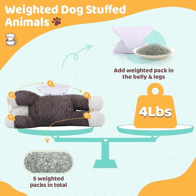 MorisMos 24inch 4Lbs Weighted Microwavable Stuffed Animal, Large Weighted Stuffed Dog Plush, Heatable Unscented Dog Throw Pillow