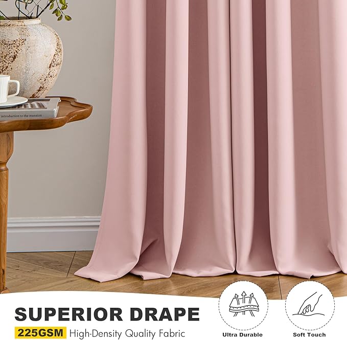 MIULEE Baby Pink Blackout Curtains for Girls Bedroom Living Room 68 Inches Long 2 Panels, Nursery Thermal Insulated Room Darkening Drapes Solid Grommet Top Noise Reducing Window Curtains 40x68 Inch