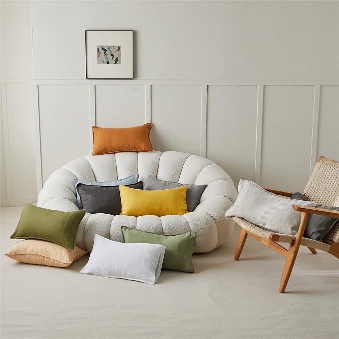 Simple&Opulence 100% Linen Lumbar Pillow Cover 12 x 20 Inches Set of 2 Rectangular Decorative Throw Cushion Cover for Couch Sofa Bed Living Room Office Soft Breathable Farmhouse - Mustard Yellow