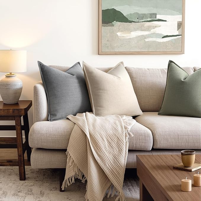 MIULEE Pack of 2 Thick Textured Couch Throw Pillow Covers, Grey Decorative Pillow Covers 20x20, Neutral Linen Cushion Cases for Sofa Bed Living Room Modern Farmhouse Home Decor, No Filling