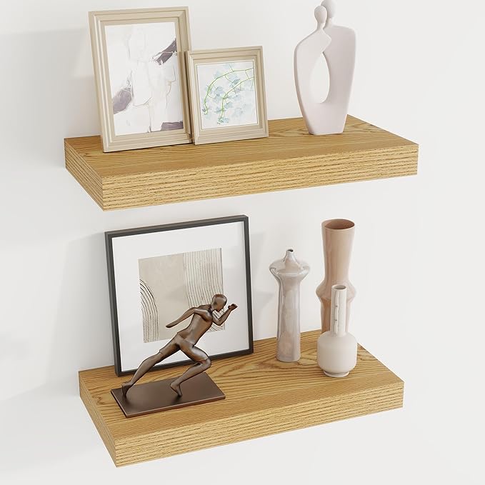 Dreamland 16" Floating Shelves 6.7" Deep Wall Mounted Set of 2 | Wall shelves for bathroom, bedroom, Living Room, kitchen, deep wall mount wood storage display for home decor 16" x 6.7"