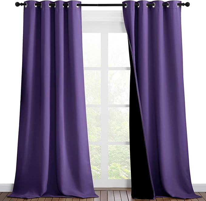 NICETOWN Lilac Purple Full Shade Curtain Panels, Pair of Thermal Insulated & Energy Efficiency Blackout Curtains for Living Room Windows, Lined Silky Performance Window Dressing (46" Wide x 90" Long)