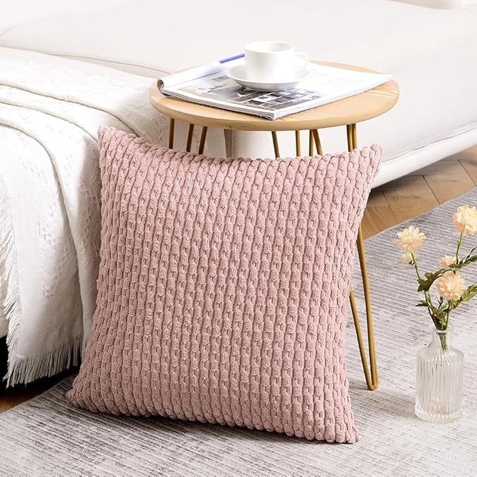 Fancy Homi 2 Packs Pink Decorative Throw Pillow Covers 26x26 Inch for Couch Bed Sofa, Modern Farmhouse Boho Home Decor, Soft Cute Plush Corduroy Cushion Case 66x66 CM