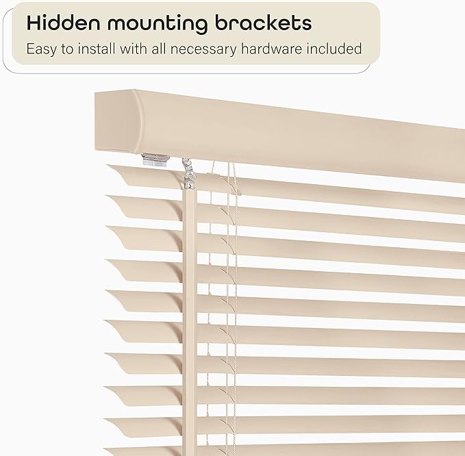 Cordless Light Filtering Mini Blind - 25 Inch Width, 64 Inch Length, 1" Slat Size - Alabaster - Cordless GII Morningstar Horizontal Windows Blinds for Interior by Achim Home Decor