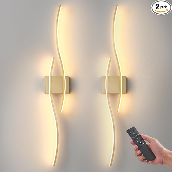 Battery Operated Wall Sconces Set of 2, Dimmable Modern LED Rechargeable Wall Light with Remote Control, Wall Decor for Living Room, Hallway, Quick Install, No Electrician Required 23.6 Inch