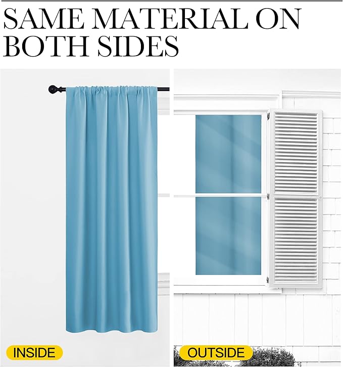 NICETOWN Kitchen Window Blackout Curtain Panels - Energy Saving Window Covering Thermal Insulated Rod Pocket Drapes for Basement(Teal Blue, Set of 2 Panels, 42 by 45 inches Long)