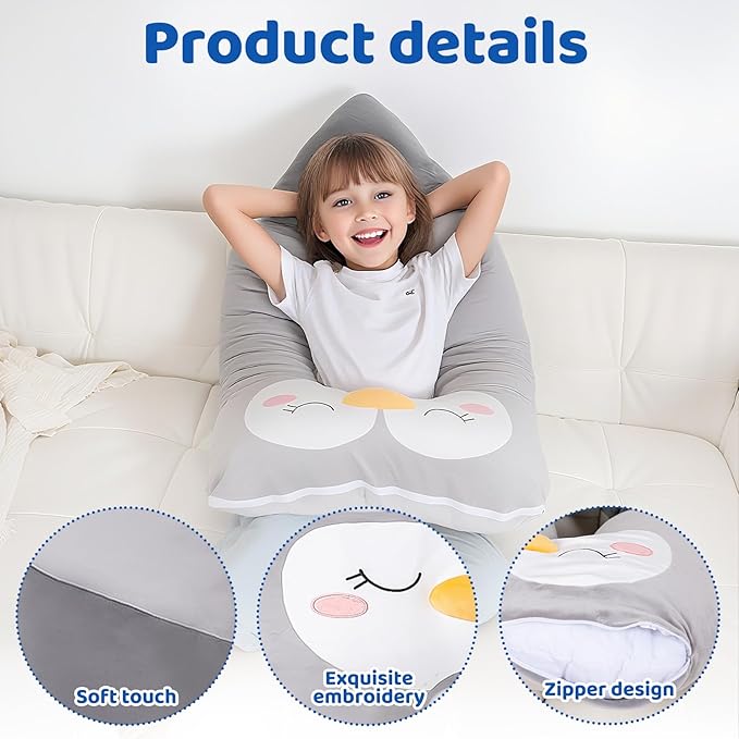 47x23 inch U Shaped Long Plush Body Pillows for Kids, Stuffed Animal Penguin Soft Large Pillow for Sleeping, Big Cute Plushies, Washable Cover, Gift for Boys and Girls