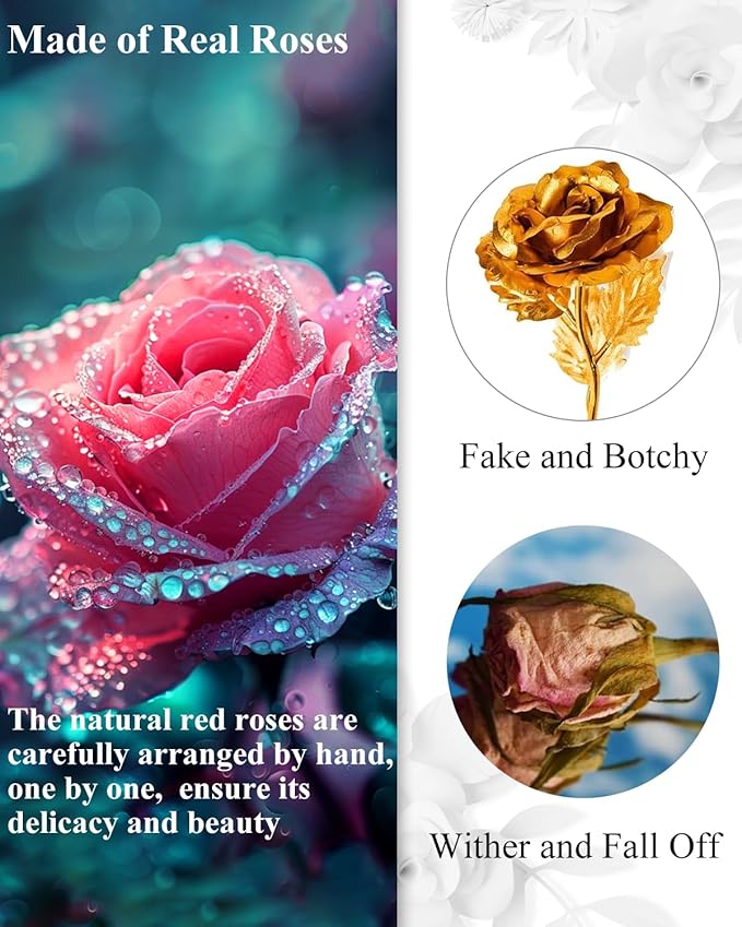 Changshunqi 16 Flowers Preserved Roses Gifts for Women, Pink Forever Flowers Womens Birthday Gifts for Women Wife Friends Preserved Flower Rose Gift for Mom Her Wife gf