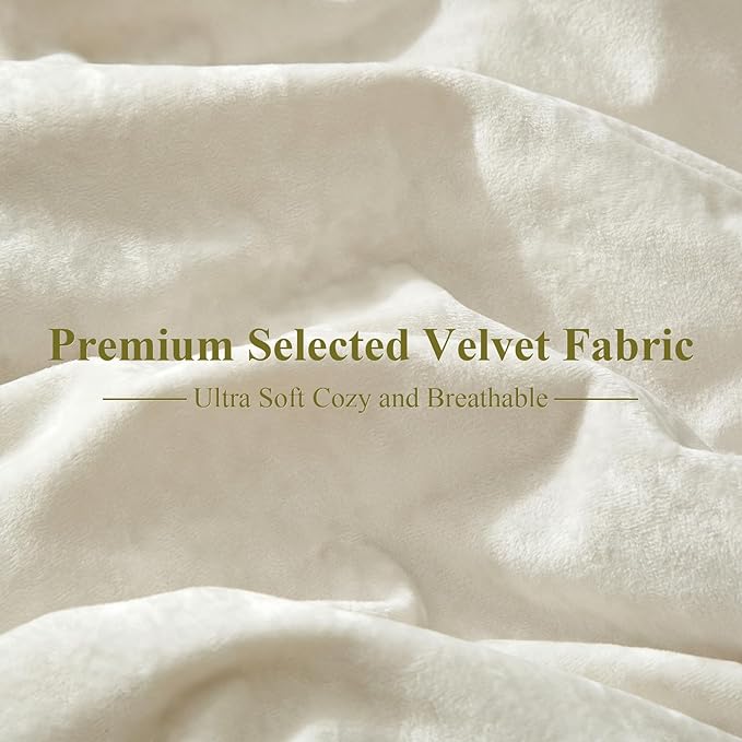 Ivellow Crushed Velvet Comforter Set Queen Ivory Comforter Set 5pcs Ultra Soft Lightweight Breathable Bedding Set Luxury Cozy Flannel Comforter Queen Size (1 Comforter,2 Pillow Shams, 2 Euro Shams