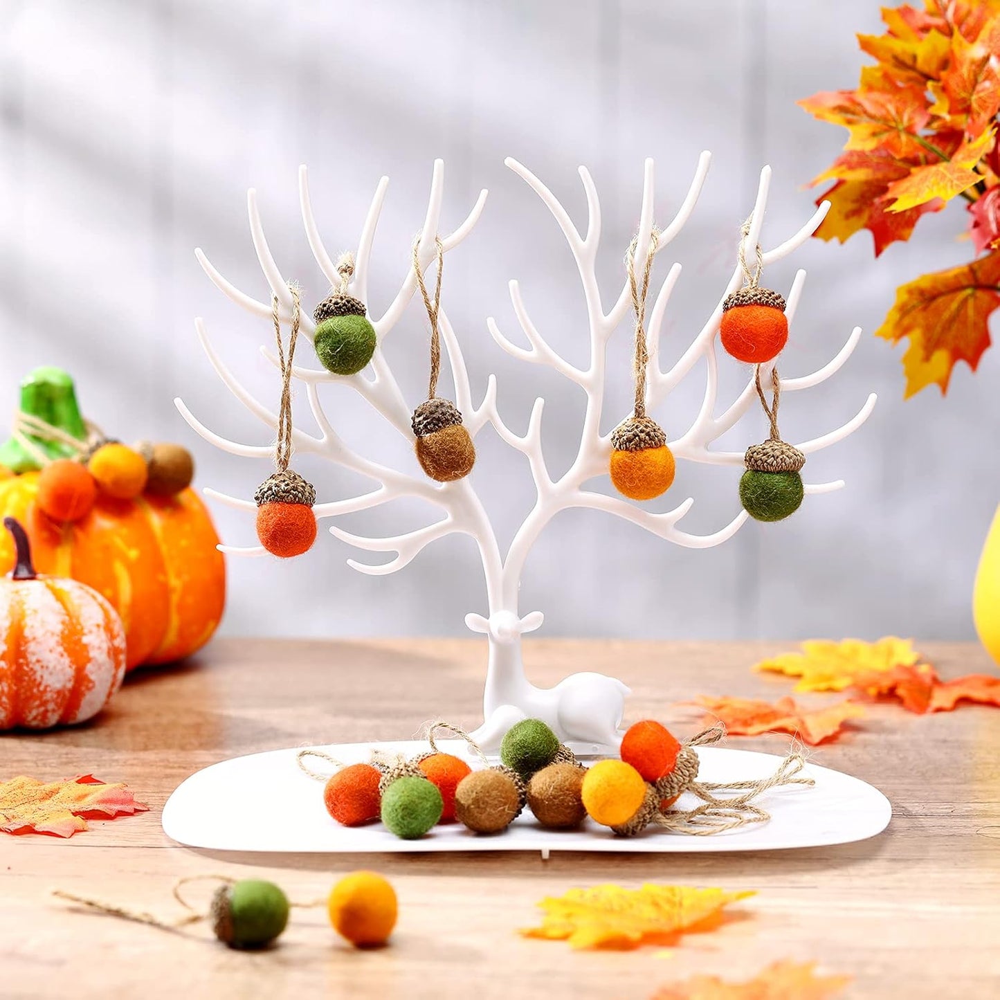 Tatuo 25 Pcs Fall Felt Acorn Ornament Hanging Wool Felted Acorn Garland for Fall Tree Ornament Thanksgiving Felt Ball Pom Decor with Rope for Thanksgiving Christmas Tree Mantel Wall Home